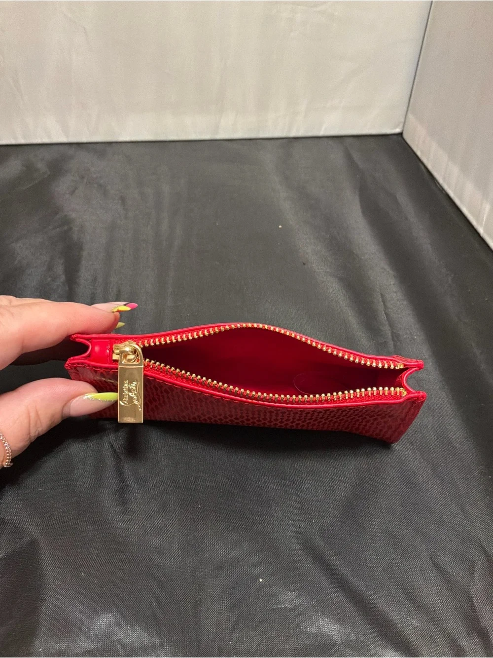 Christian Louboutin Red Textured Zip Cosmetic Pouch